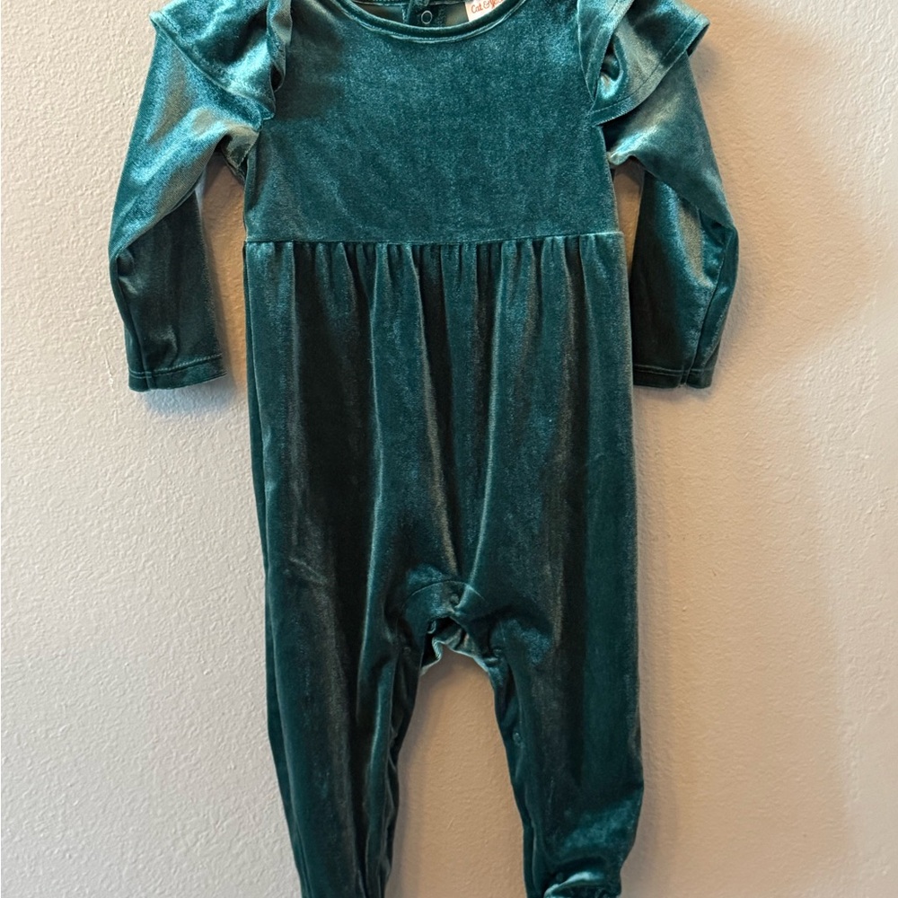 Cat & Jack Green Velvet Baby Outfit